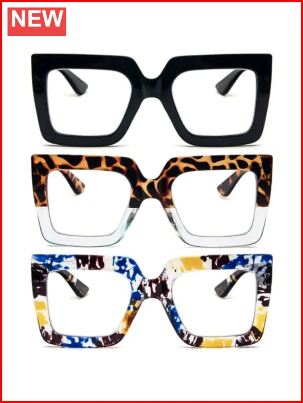 3 Pair Oversized Reading Glasses for Women Large Wide Frame Blue Light Blocking